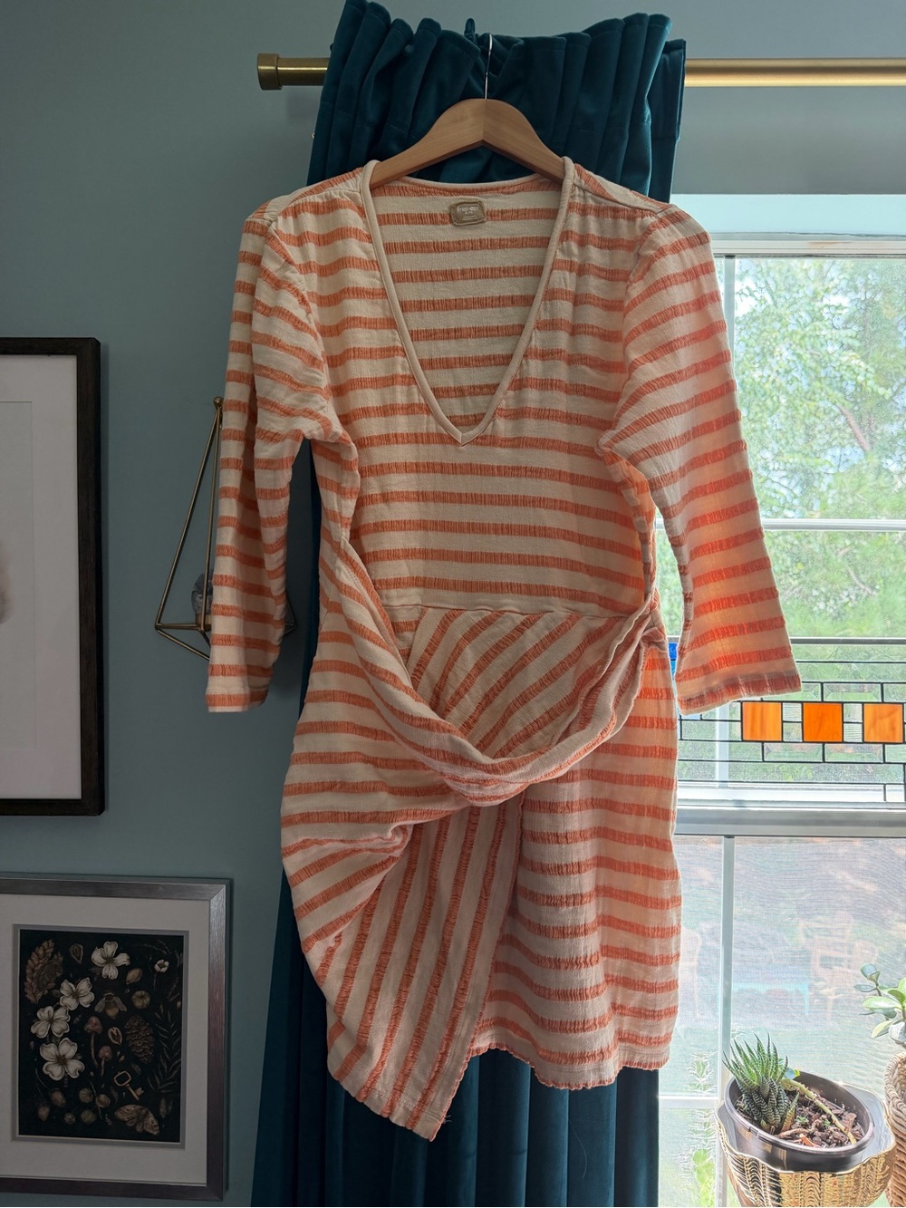 Free People Free-est Striped Twist Front Midi Dress Orange Cream XL